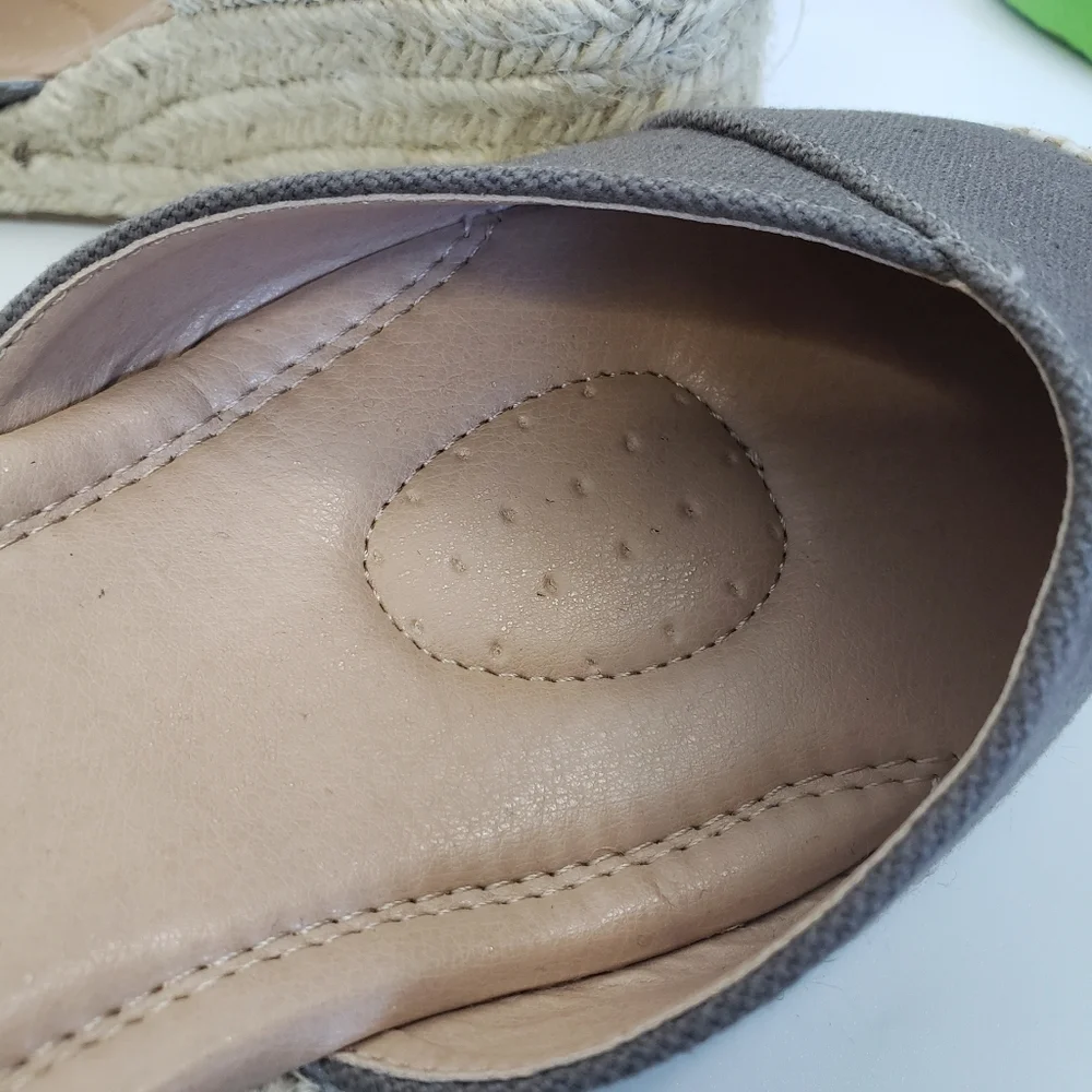 Tru Comfort Espadrille - Gray w/ Raffia Wedge - Canvas Textile Wide Width 8